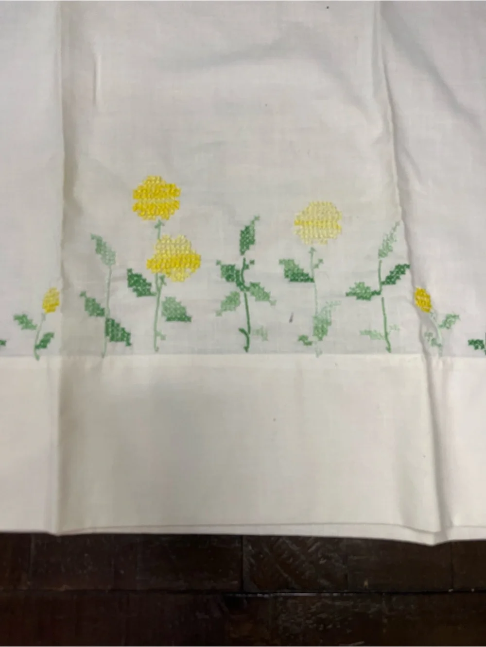 Set of Vintage Embroidered Yellow Floral Cotton pillowcase White and 42x36